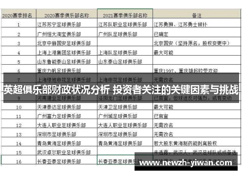 英超俱乐部财政状况分析 投资者关注的关键因素与挑战 英超俱乐部财政状况分析 投资者关注的关键因素与挑战