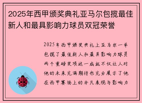 2025年西甲颁奖典礼亚马尔包揽最佳新人和最具影响力球员双冠荣誉 2025年西甲颁奖典礼亚马尔包揽最佳新人和最具影响力球员双冠荣誉