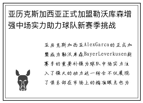 亚历克斯加西亚正式加盟勒沃库森增强中场实力助力球队新赛季挑战